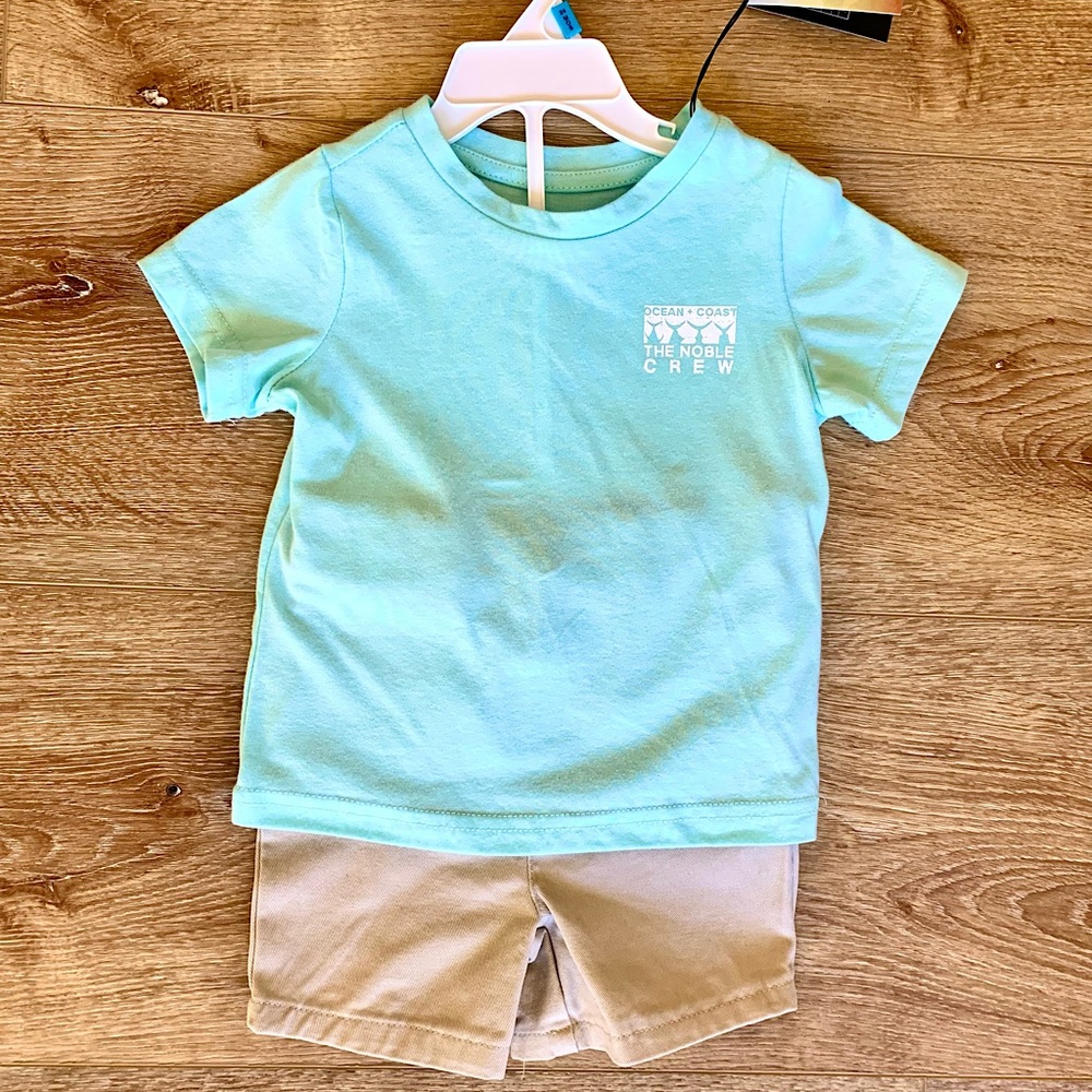 NWT Toddler Boy 24 month 2 piece Ocean Coast Tropical Shirt Khaki Shorts